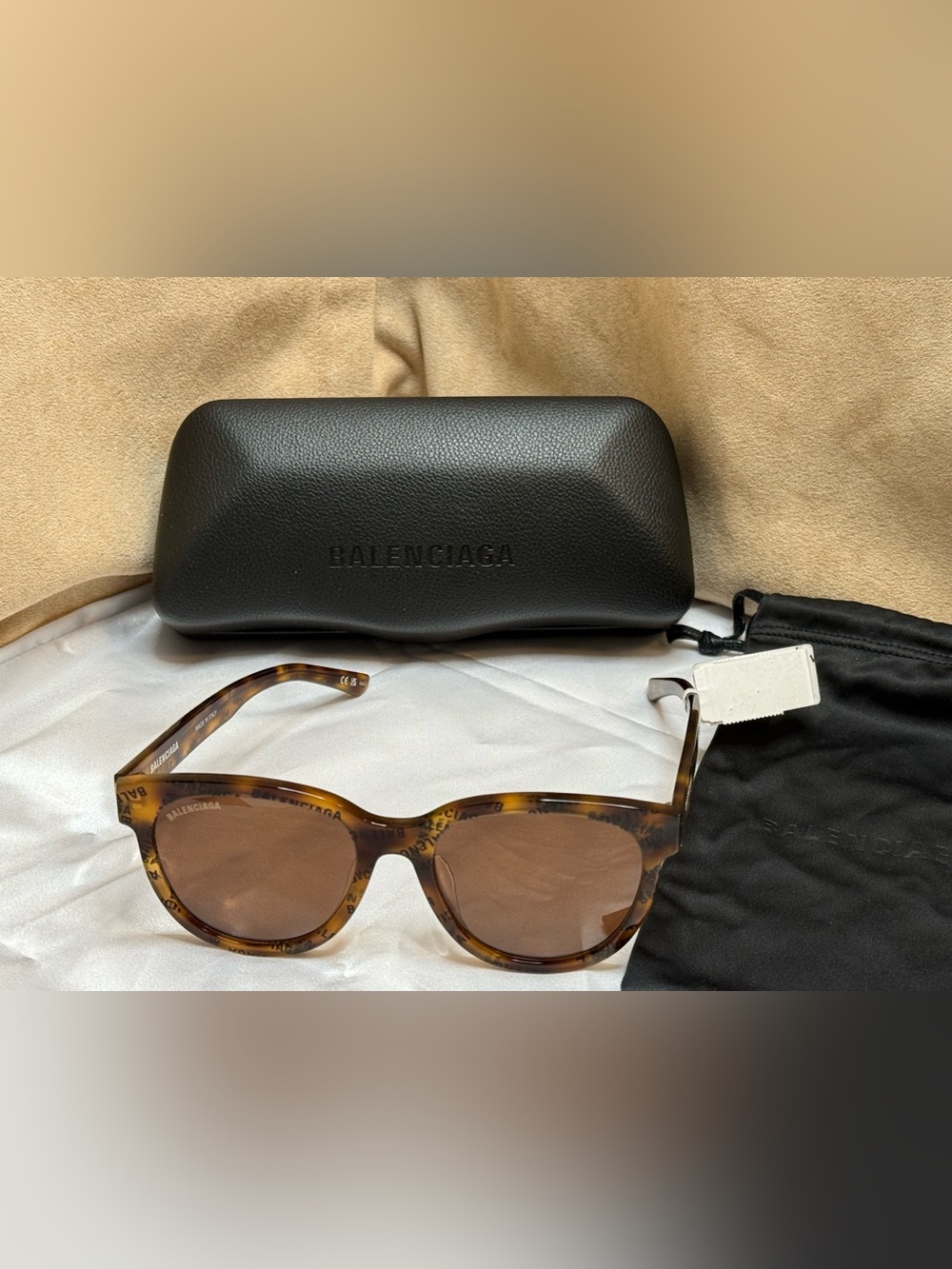 NWT Balenciaga BB0077SK 54mm Logo Print Havana Brown Sunglasses Italy